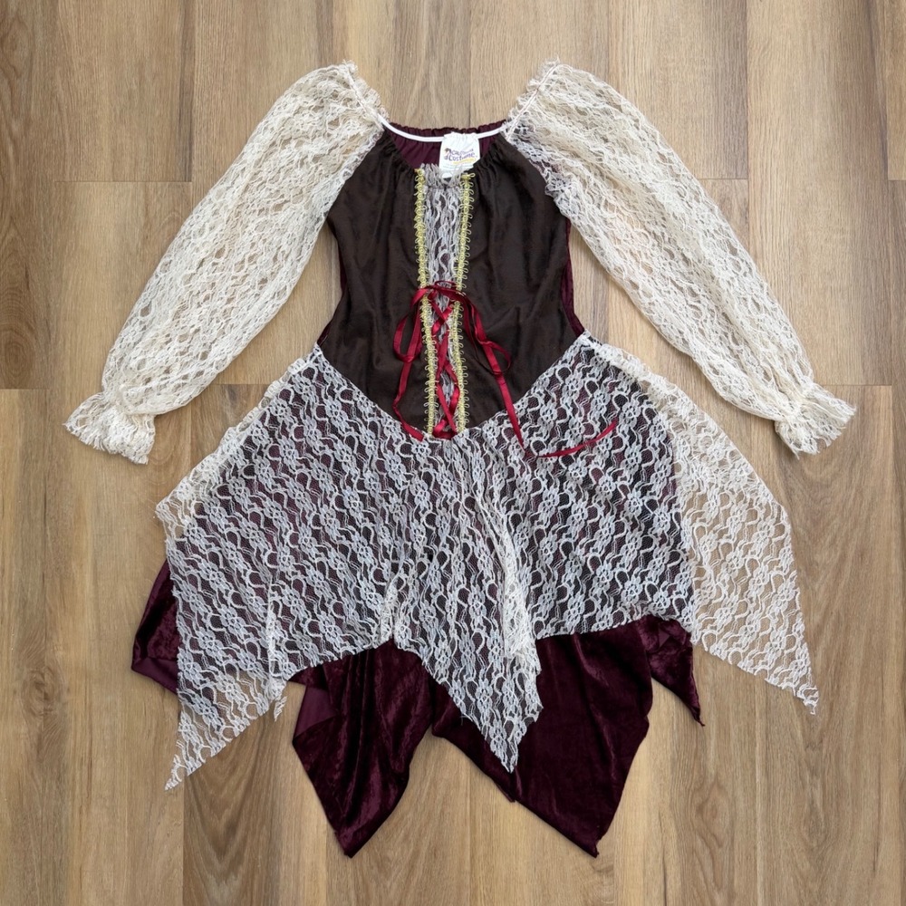 Renaissance Pirate Dress Large Burgundy Lace Y2K Halloween sexy velvet cosplay - Picture 2 of 7